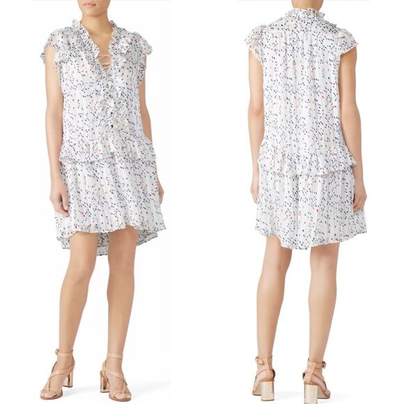 Sabina Musayev Dresses & Skirts - Sabina Musayev White Dot Sun Ruffle Lace Front Metallic Mini Dress Size XS